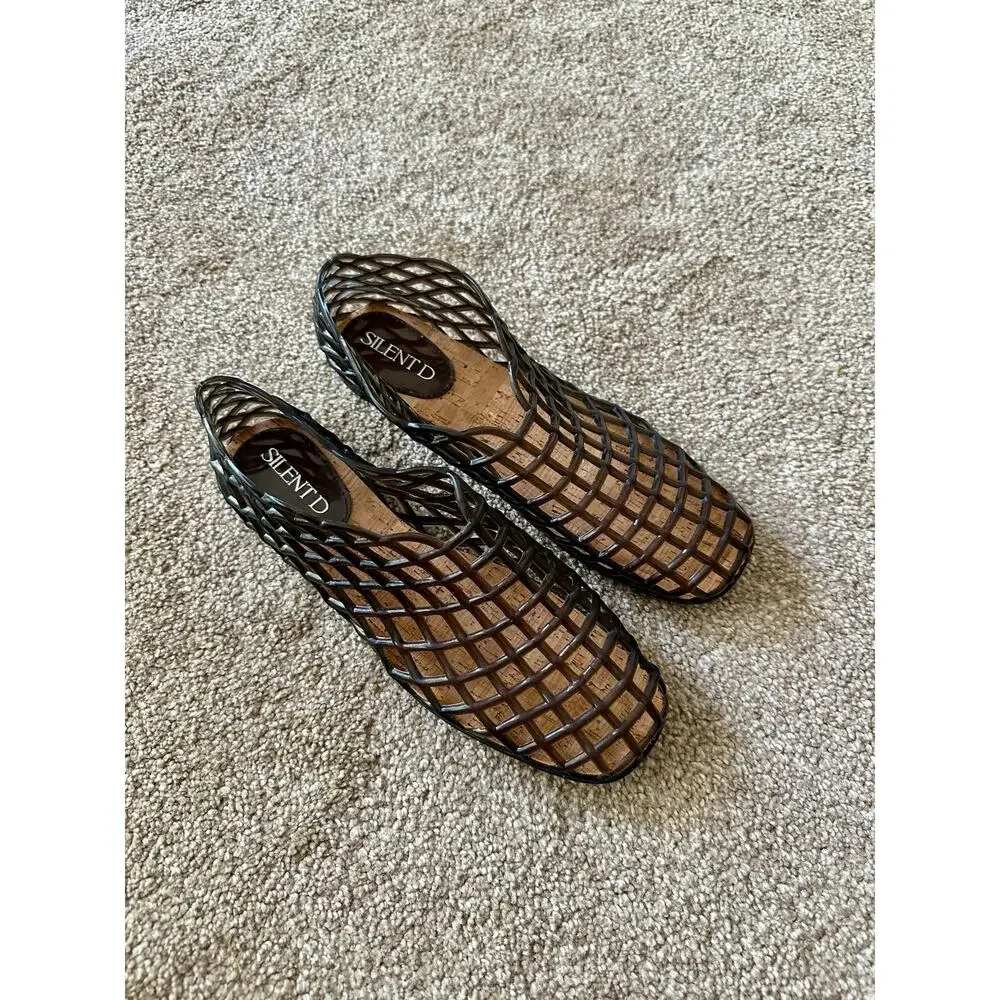 Silent D X Anthropologie Caged Jelly Flats Size 9/39 Dark Gray - Picture 2 of 4